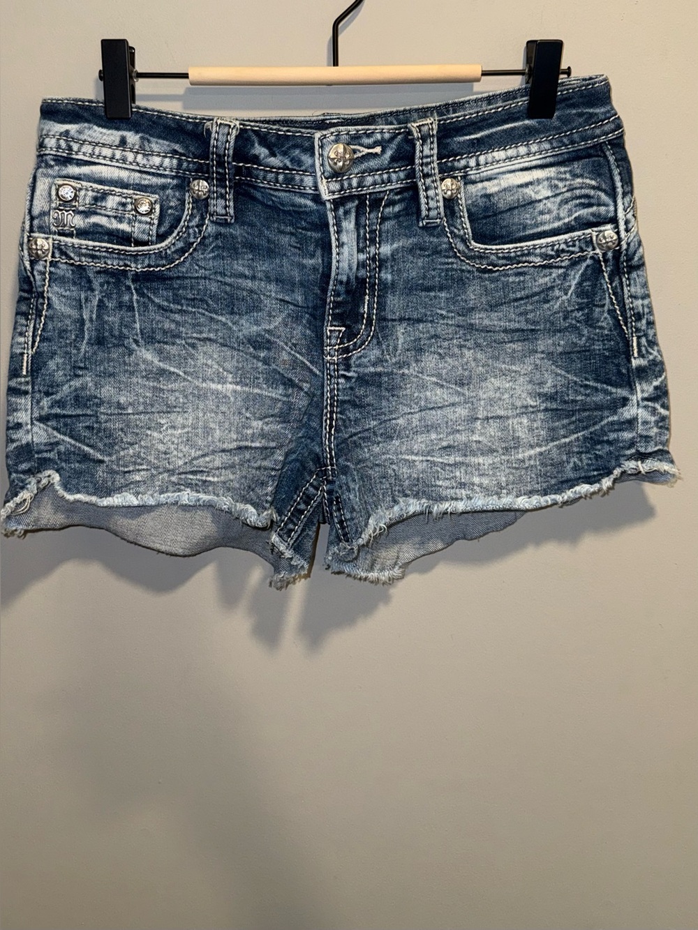 Miss Me Washed Blue Distressed Denim Shorts
